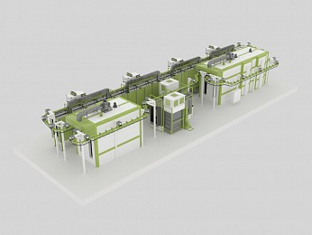 Линия порошковой окраски с монорельсовым конвейером для аппаратов пневматического тормозного привода